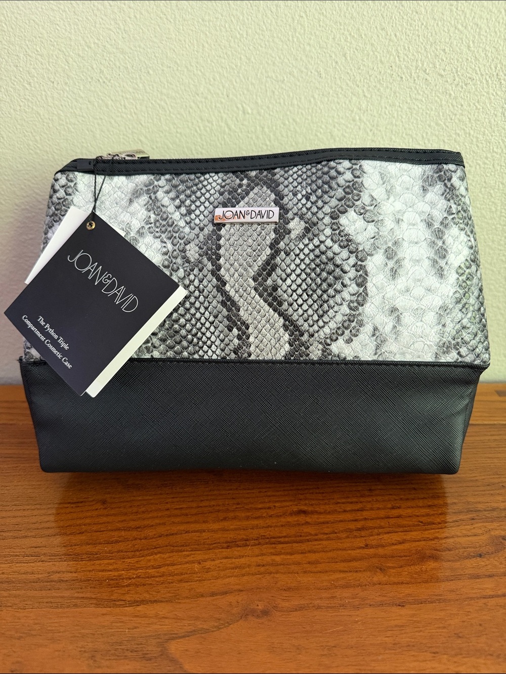 Joan & David Black and White Snake Print Cosmetic Bag